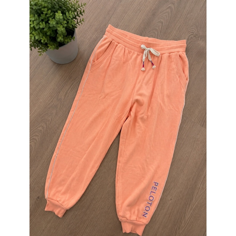 Peloton Women Peach Coral Fleece Jogger Sweatpants Iridescent Logo Size Medium